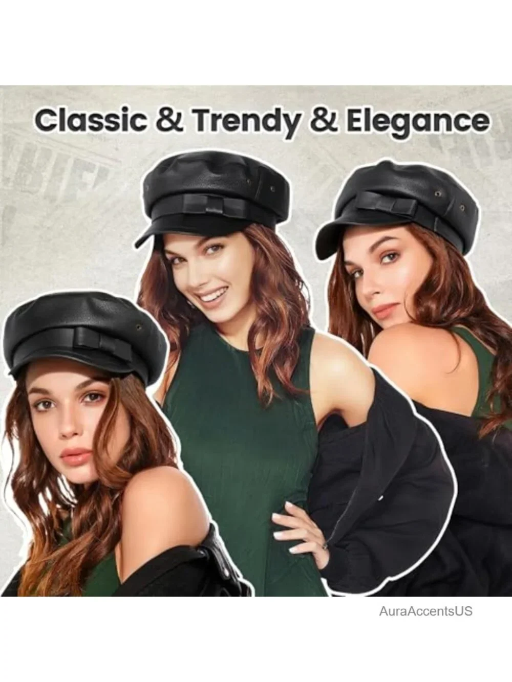 PU Leather Newsboy Cap Flat Top Punk Rock Y2K Hat
